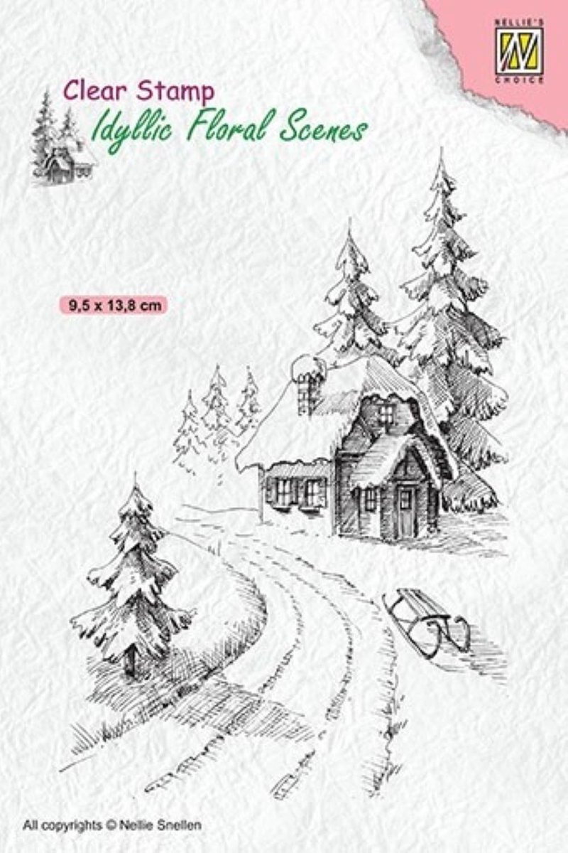 IFS023 Clear Stamps Idyllic Floral Scenes Nellie Snellen Wintery house - stempel winterlandschap kerst cottage